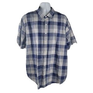 True Nation Mens Blue Plaid Short Sleeve Button Down Shirt Big Tall Mens Sz 2XL